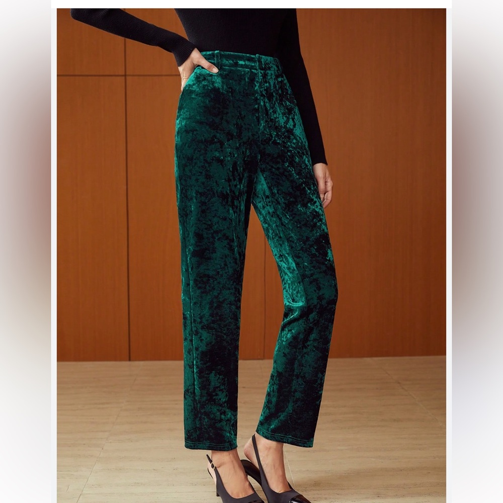 MOTF
High waisted
cropped crushed velvet suit pants with side pockets, - Picture 9 of 10